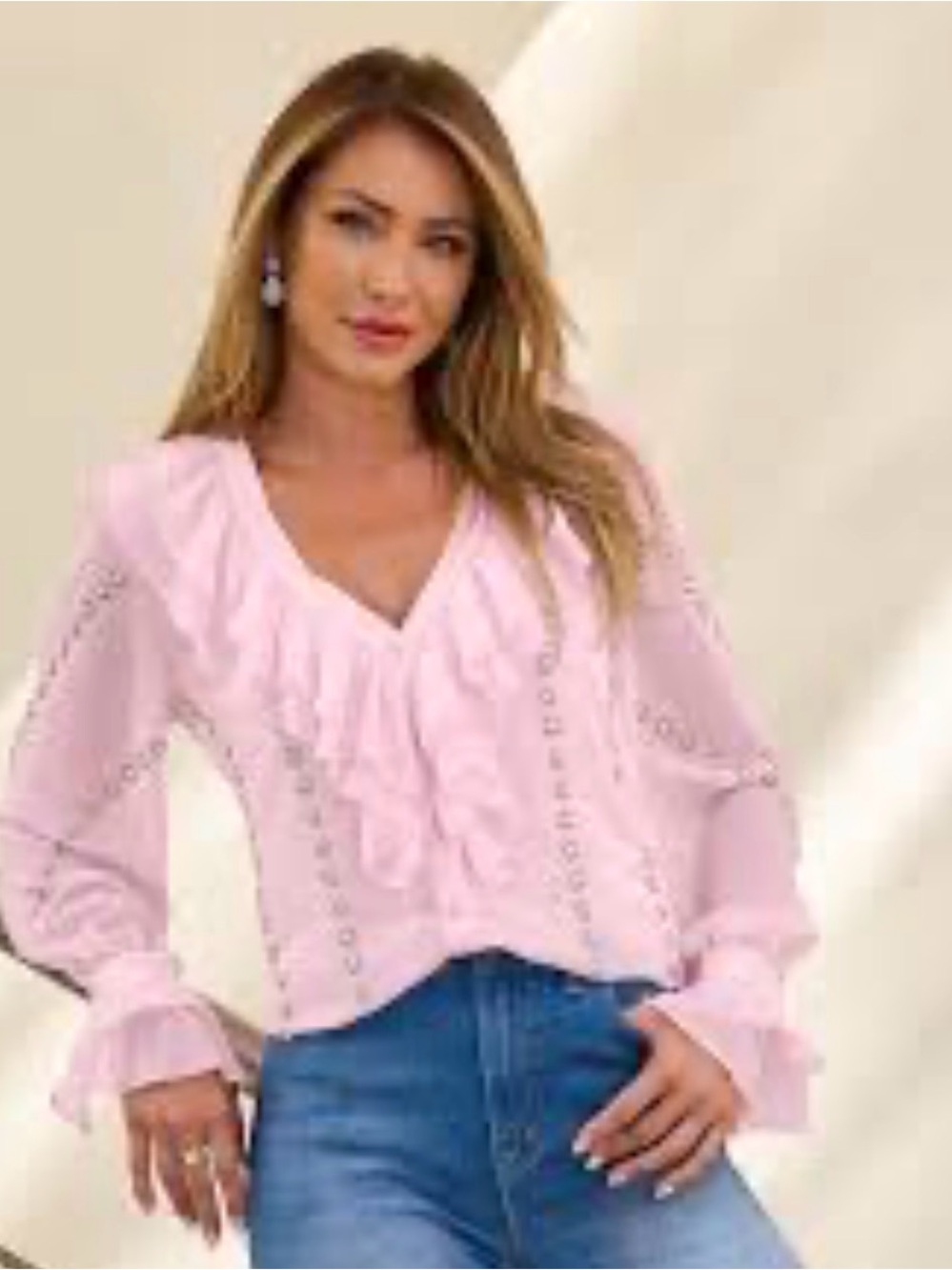 NWT Boston Proper Parisian Pearl Embellished Pink Ruffle Blouse Elegant